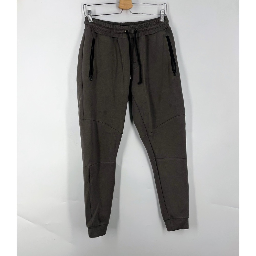 RARR Mens Tech Fleece Jogger Pants Charcoal Brown Tapered Zipper Pockets Size M
